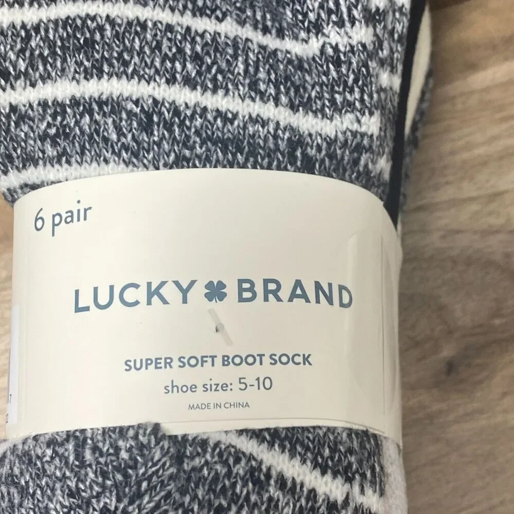6 Pair Lucky Brand Super Soft Boot Sock for Women's Shoe Size 5-10 Black Gray